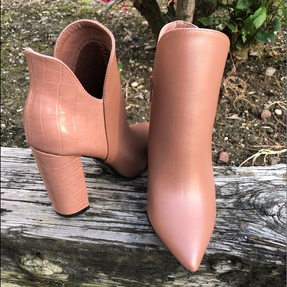 Mocha Faux  Leather Booties - Picture 2 of 6